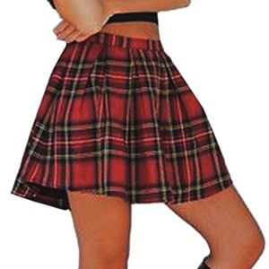 Green & Red Pleated Plaid Skirt